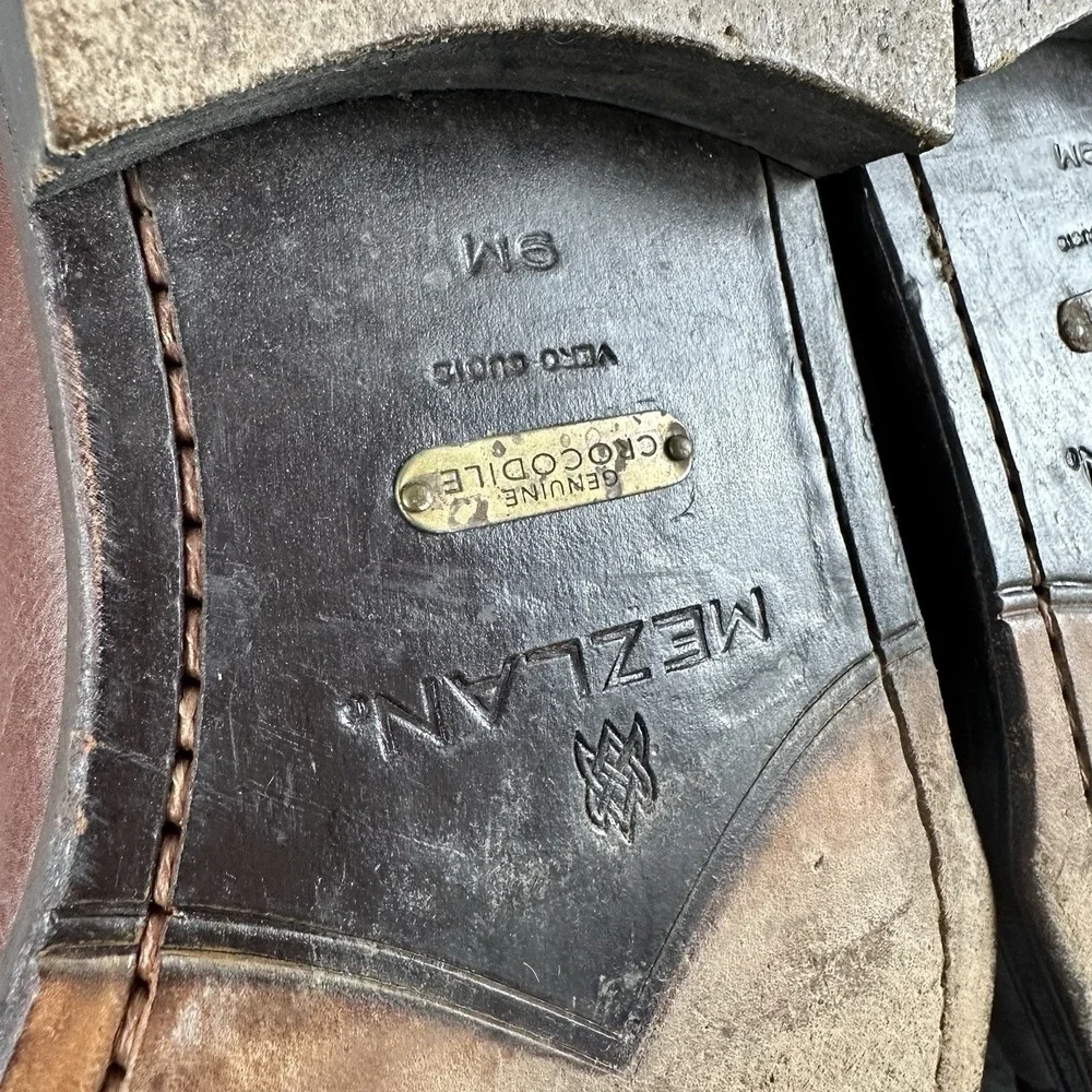 Mezlan Brown Crocodile Cap Toe‎ Oxford Dress Shoes Goodyear Welt Mens 9M Spain